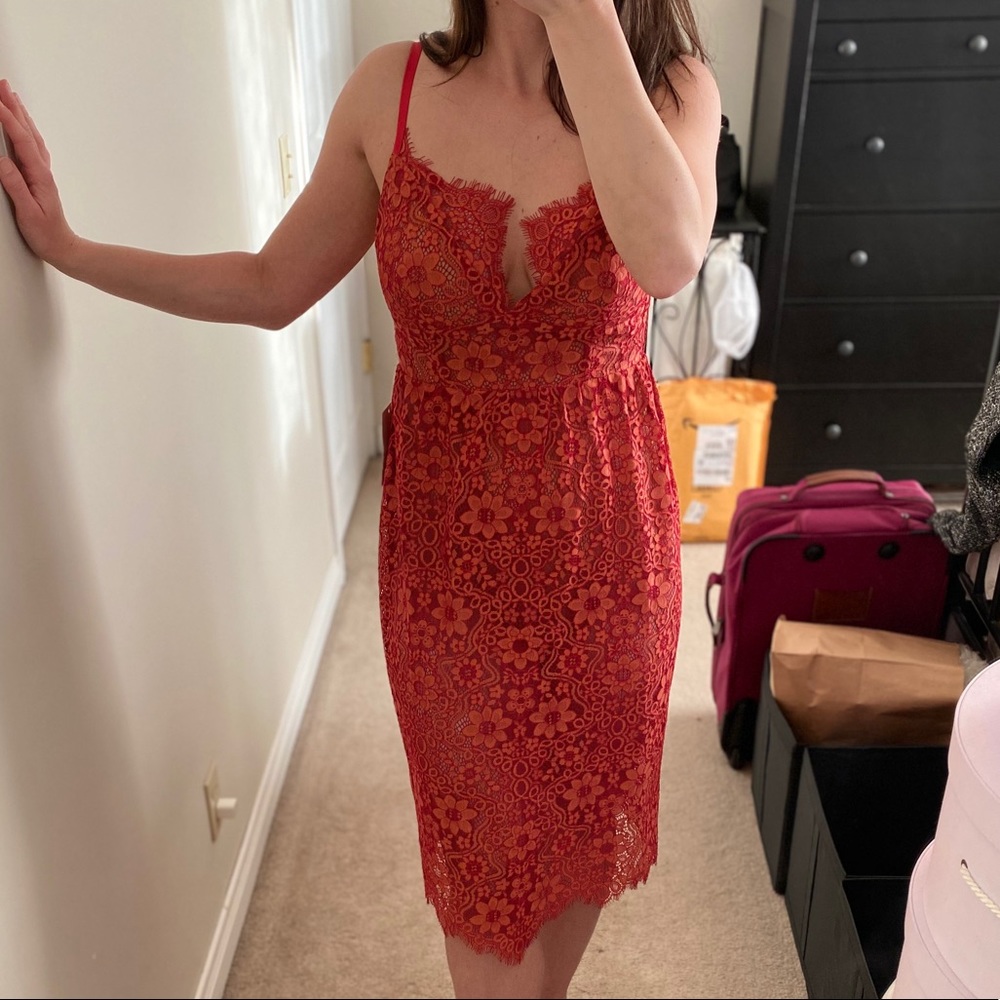 For Love & Lemons Red Lace Dress